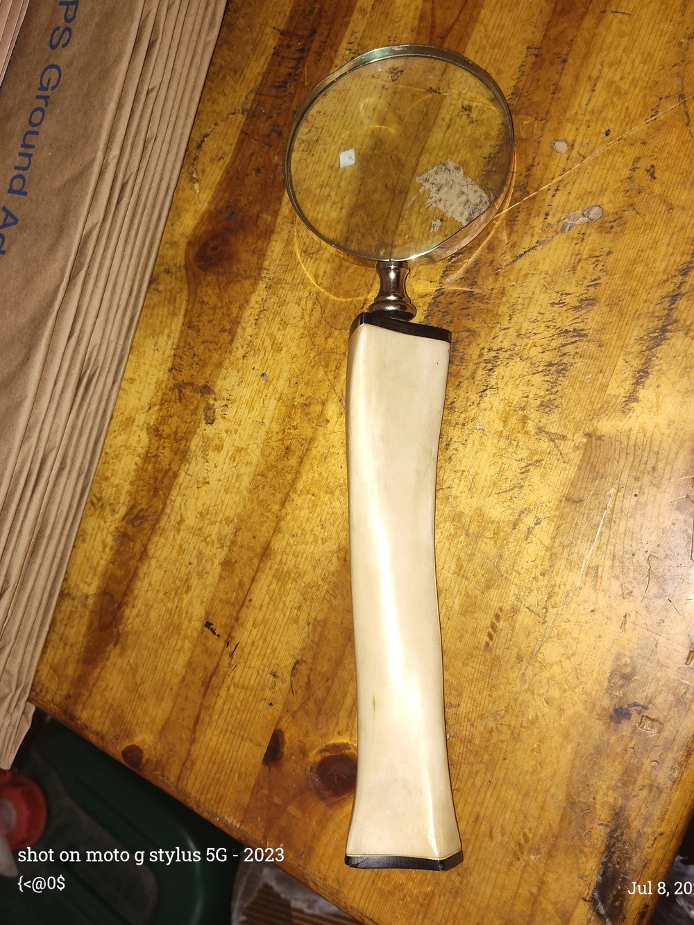 Ivory Bone-Style Handheld Magnifying Glass with Silver Trim